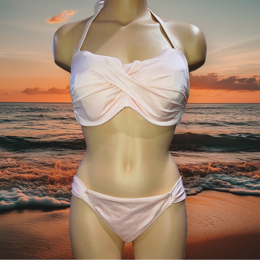 Victorias Secret Swim Pink Peach Knockout Push Up Bikini Top Bottom Set 36D M